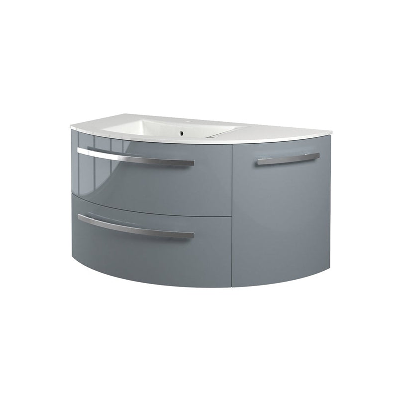 LaToscana Ambra 38" Wall Mounted Floating Vanity Single Sink with 2 Drawers & Right Rounded Cabinet - Model Bath