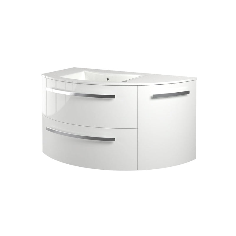 LaToscana Ambra 38" Wall Mounted Floating Vanity Single Sink with 2 Drawers & Right Rounded Cabinet - Model Bath