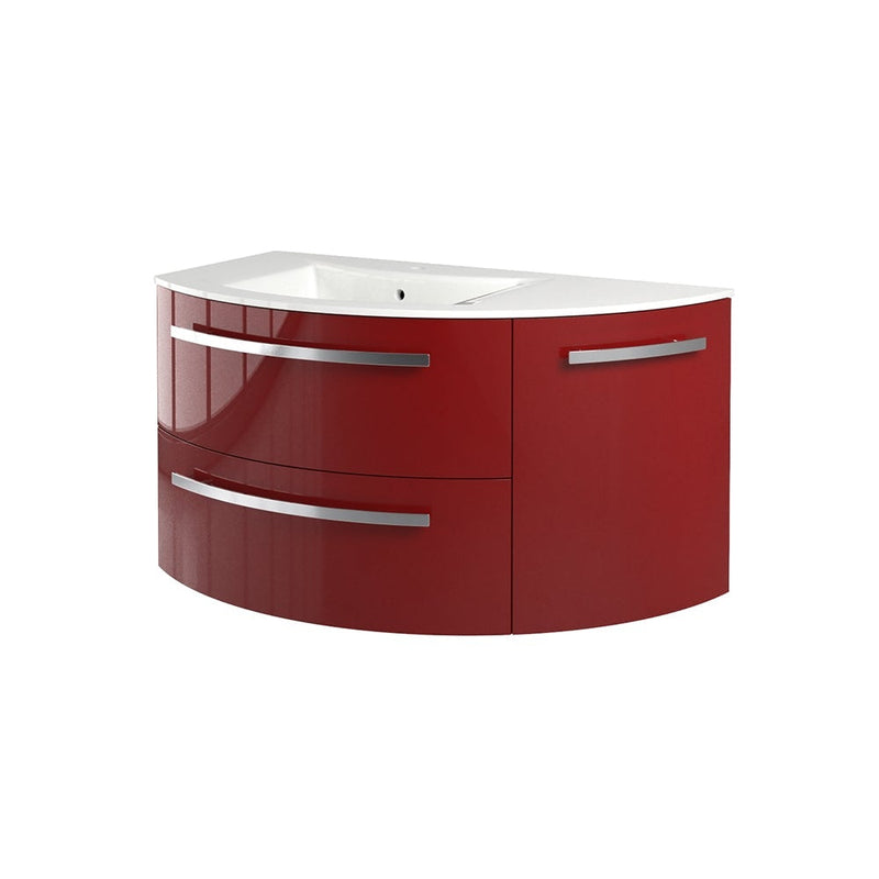 LaToscana Ambra 38" Wall Mounted Floating Vanity Single Sink with 2 Drawers & Right Rounded Cabinet - Model Bath