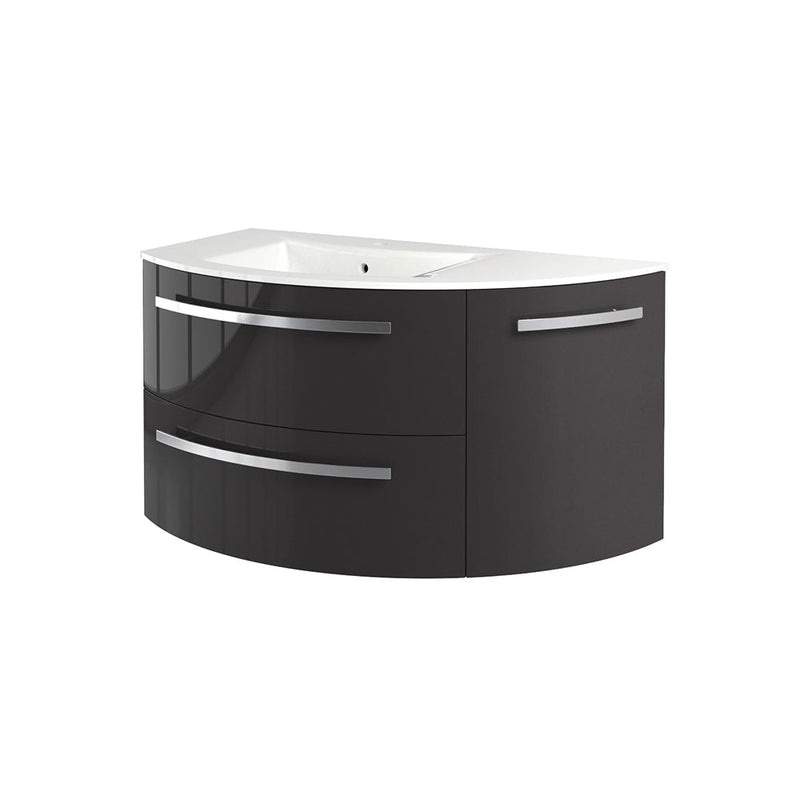 LaToscana Ambra 38" Wall Mounted Floating Vanity Single Sink with 2 Drawers & Right Rounded Cabinet - Model Bath