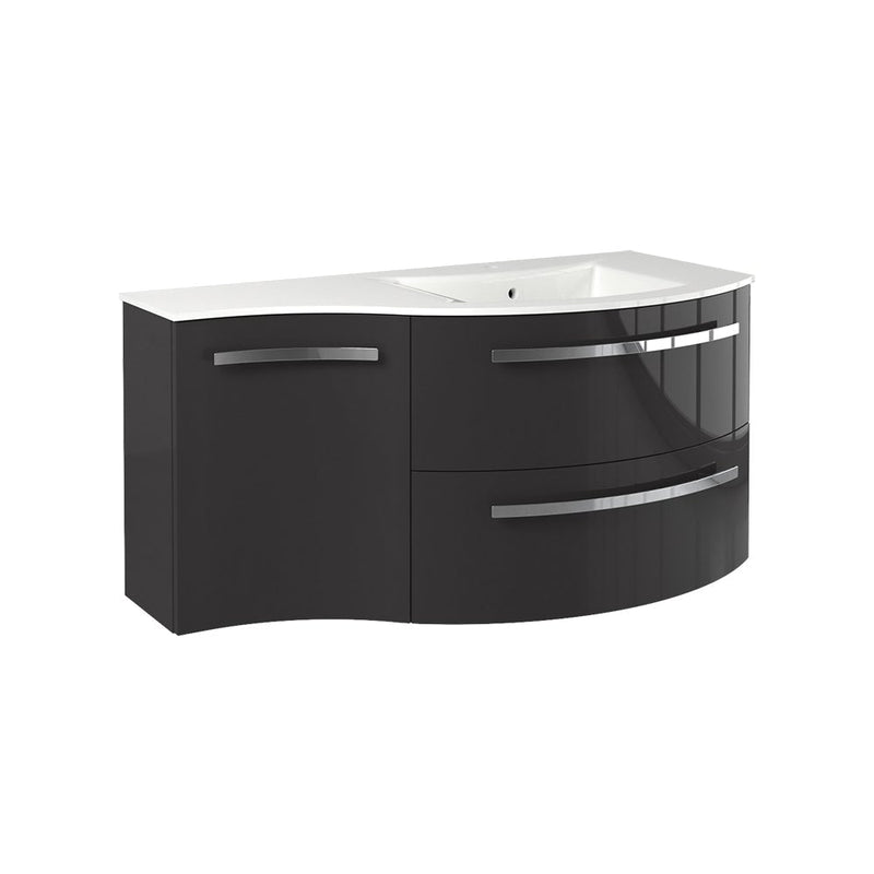 LaToscana Ambra 43" Wall Mounted Floating Vanity Single Sink with 2 Drawers & Left Concave Cabinet - Model Bath