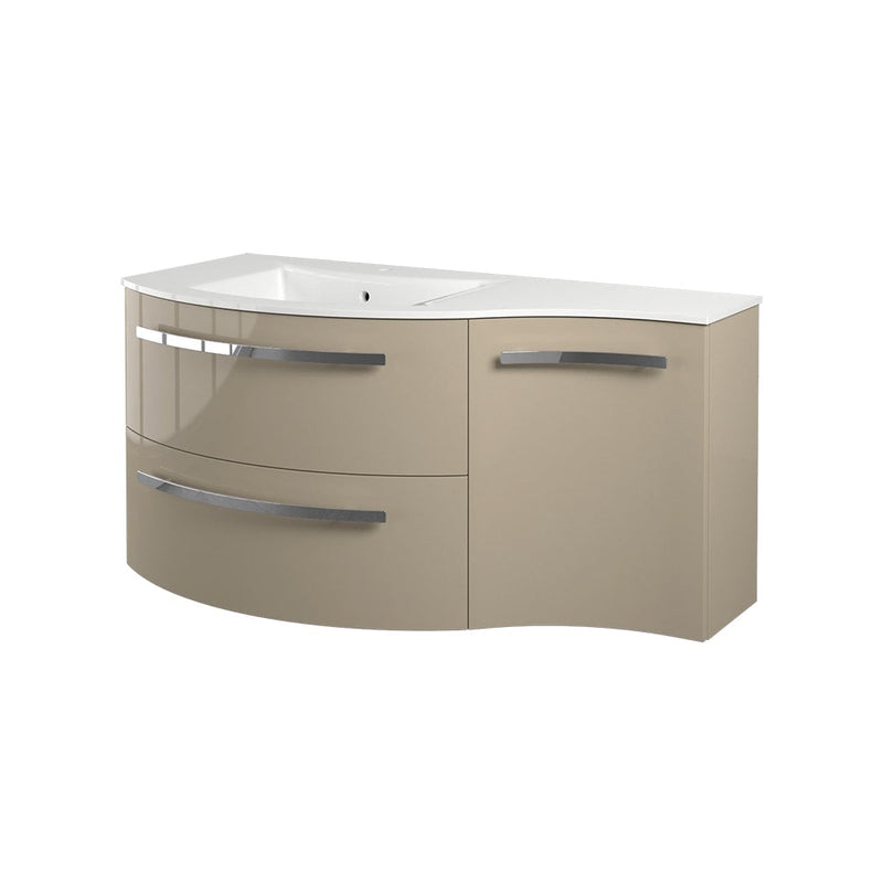 LaToscana Ambra 43" Wall Mounted Floating Vanity Single Sink with 2 Drawers & Right Concave Cabinet - Model Bath