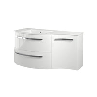 LaToscana Ambra 43" Wall Mounted Floating Vanity Single Sink with 2 Drawers & Right Concave Cabinet - Model Bath