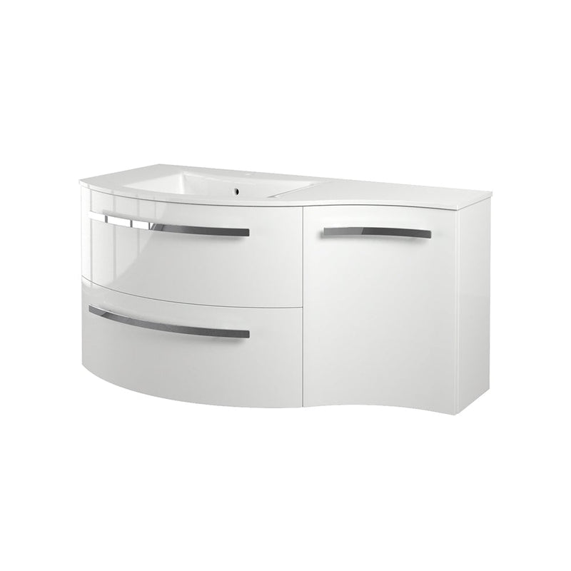 LaToscana Ambra 43" Wall Mounted Floating Vanity Single Sink with 2 Drawers & Right Concave Cabinet - Model Bath