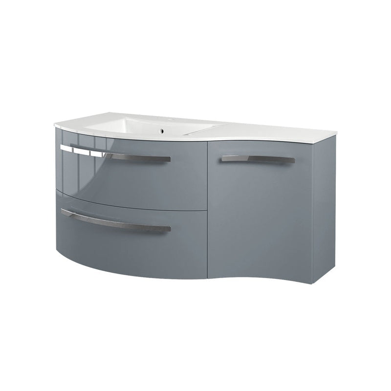 LaToscana Ambra 43" Wall Mounted Floating Vanity Single Sink with 2 Drawers & Right Concave Cabinet - Model Bath