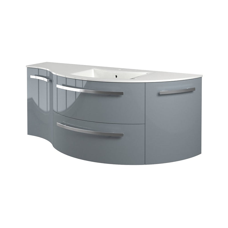 LaToscana Ambra 52" Wall Mounted Floating Vanity Single Sink with 2 Drawers, Left Concave & Right Rounded Cabinets - Model Bath