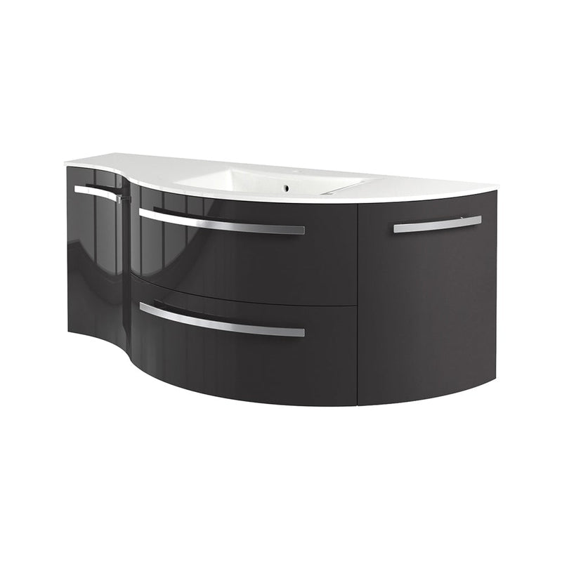 LaToscana Ambra 52" Wall Mounted Floating Vanity Single Sink with 2 Drawers, Left Concave & Right Rounded Cabinets - Model Bath