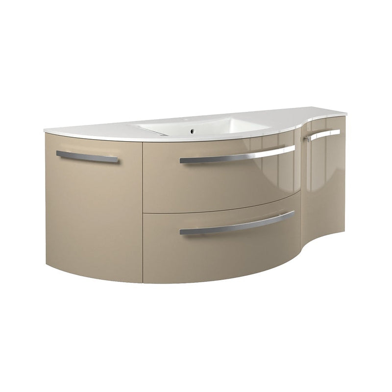 LaToscana Ambra 52" Wall Mounted Floating Vanity Single Sink with 2 Drawers, Left Round & Right Concave Cabinets - Model Bath