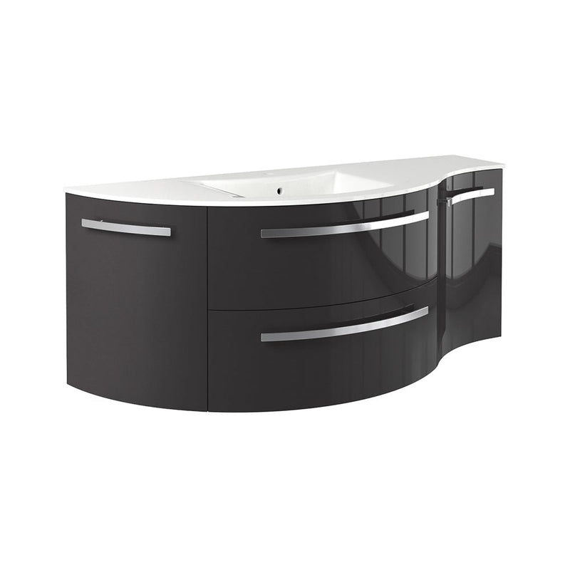 LaToscana Ambra 52" Wall Mounted Floating Vanity Single Sink with 2 Drawers, Left Round & Right Concave Cabinets - Model Bath