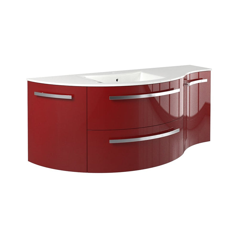 LaToscana Ambra 52" Wall Mounted Floating Vanity Single Sink with 2 Drawers, Left Round & Right Concave Cabinets - Model Bath