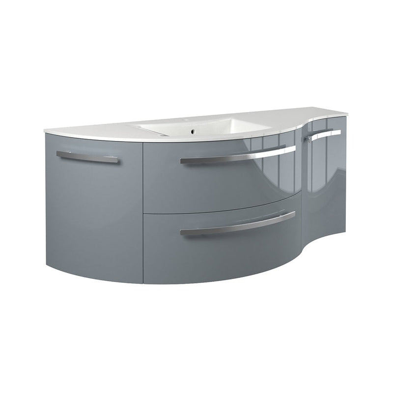 LaToscana Ambra 52" Wall Mounted Floating Vanity Single Sink with 2 Drawers, Left Round & Right Concave Cabinets - Model Bath