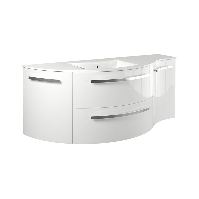 LaToscana Ambra 52" Wall Mounted Floating Vanity Single Sink with 2 Drawers, Left Round & Right Concave Cabinets - Model Bath