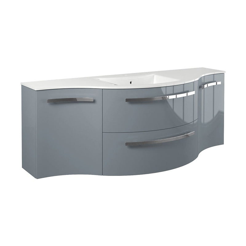 LaToscana Ambra 57" Wall Mounted Floating Vanity Single Sink with 2 Drawers, Left & Right Concave Cabinets - Model Bath