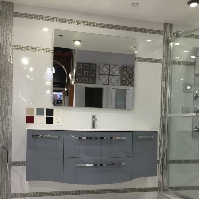 LaToscana Ambra 57" Wall Mounted Floating Vanity Single Sink with 2 Drawers, Left & Right Concave Cabinets - Model Bath