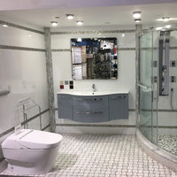 LaToscana Ambra 57" Wall Mounted Floating Vanity Single Sink with 2 Drawers, Left & Right Concave Cabinets - Model Bath
