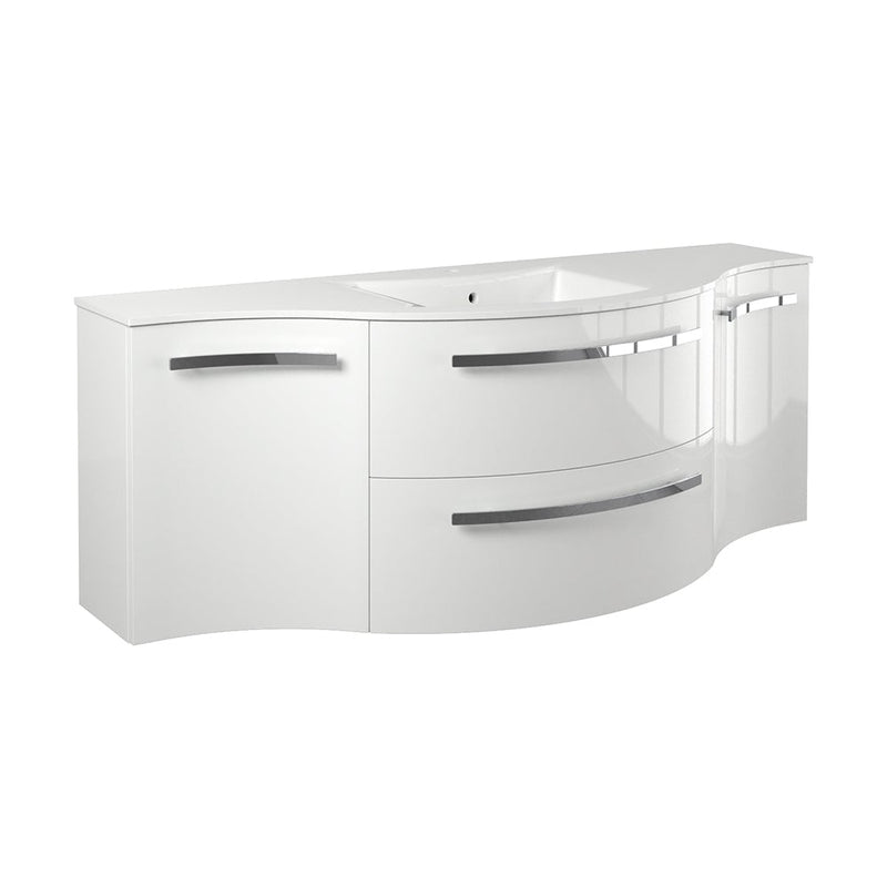 LaToscana Ambra 57" Wall Mounted Floating Vanity Single Sink with 2 Drawers, Left & Right Concave Cabinets - Model Bath