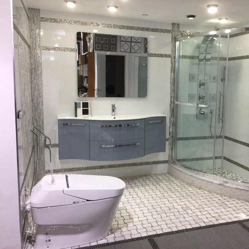 LaToscana Ambra 57" Wall Mounted Floating Vanity Single Sink with 2 Drawers, Left & Right Concave Cabinets - Model Bath