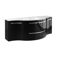 LaToscana Ambra 57" Wall Mounted Floating Vanity Single Sink with 2 Drawers, Left & Right Concave Cabinets - Model Bath