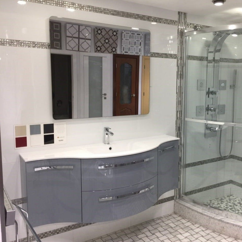 LaToscana Ambra 57" Wall Mounted Floating Vanity Single Sink with 2 Drawers, Left & Right Concave Cabinets - Model Bath