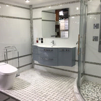 LaToscana Ambra 57" Wall Mounted Floating Vanity Single Sink with 2 Drawers, Left & Right Concave Cabinets - Model Bath
