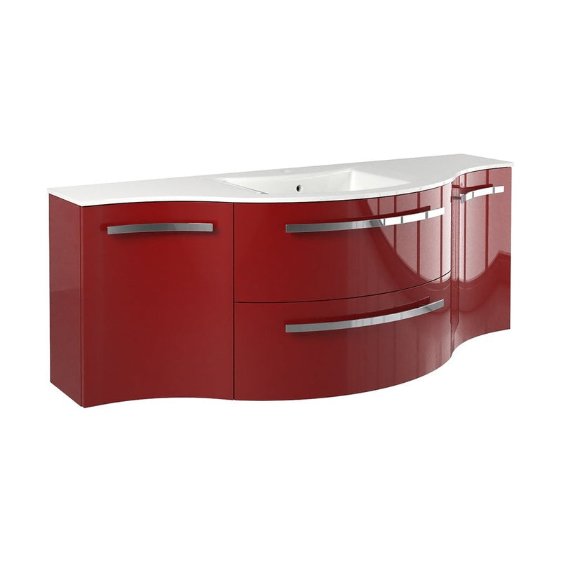 LaToscana Ambra 57" Wall Mounted Floating Vanity Single Sink with 2 Drawers, Left & Right Concave Cabinets - Model Bath