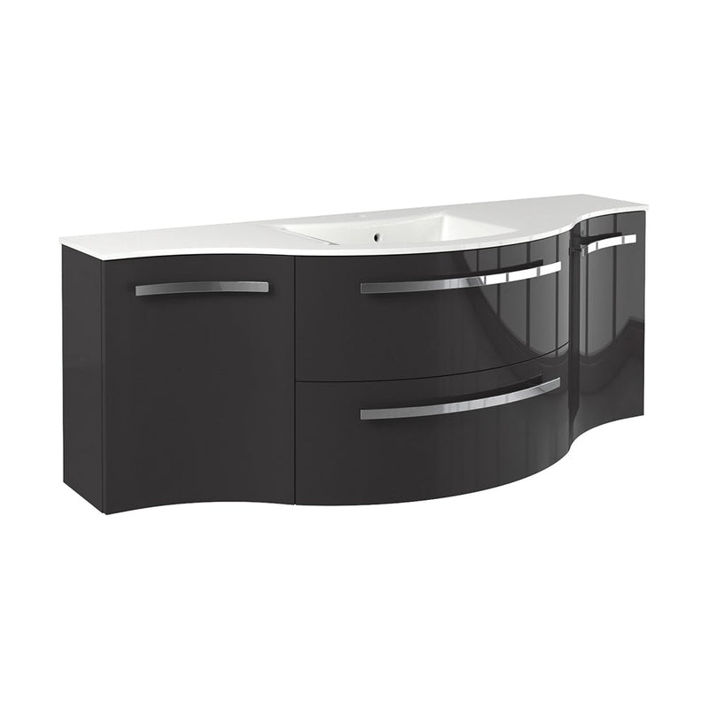 LaToscana Ambra 57" Wall Mounted Floating Vanity Single Sink with 2 Drawers, Left & Right Concave Cabinets - Model Bath
