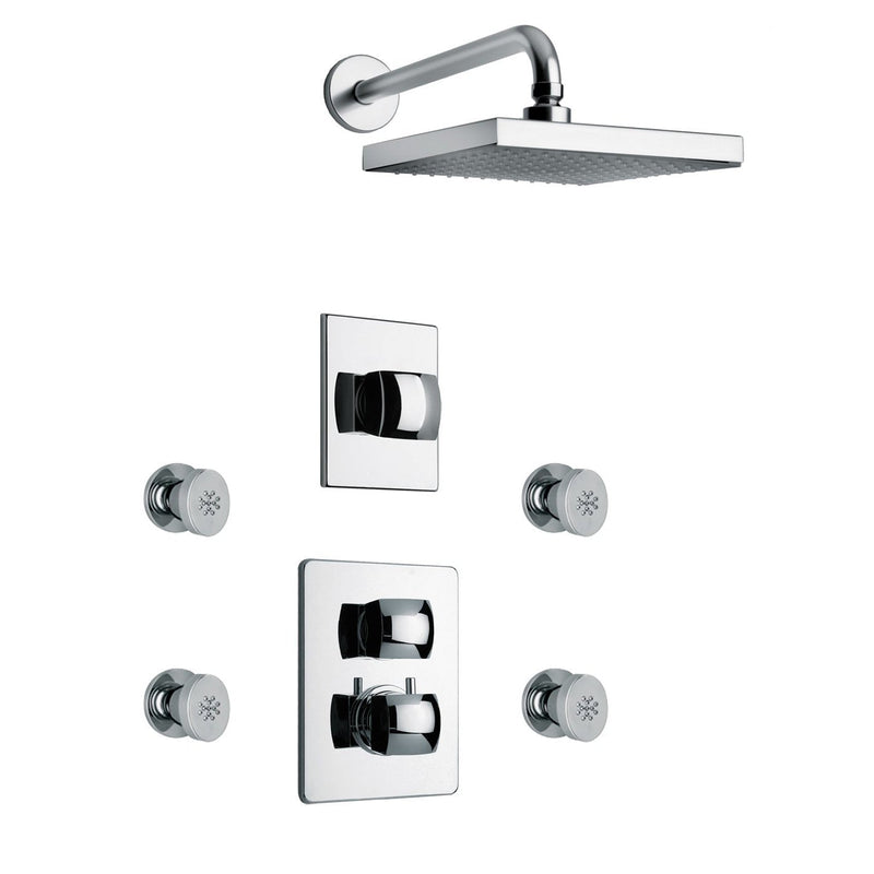 LaToscana Lady Thermostatic Shower with 3/4" Ceramic Disc Volume Control, 3-Way Diverter & 4 Body Jets - Model Bath