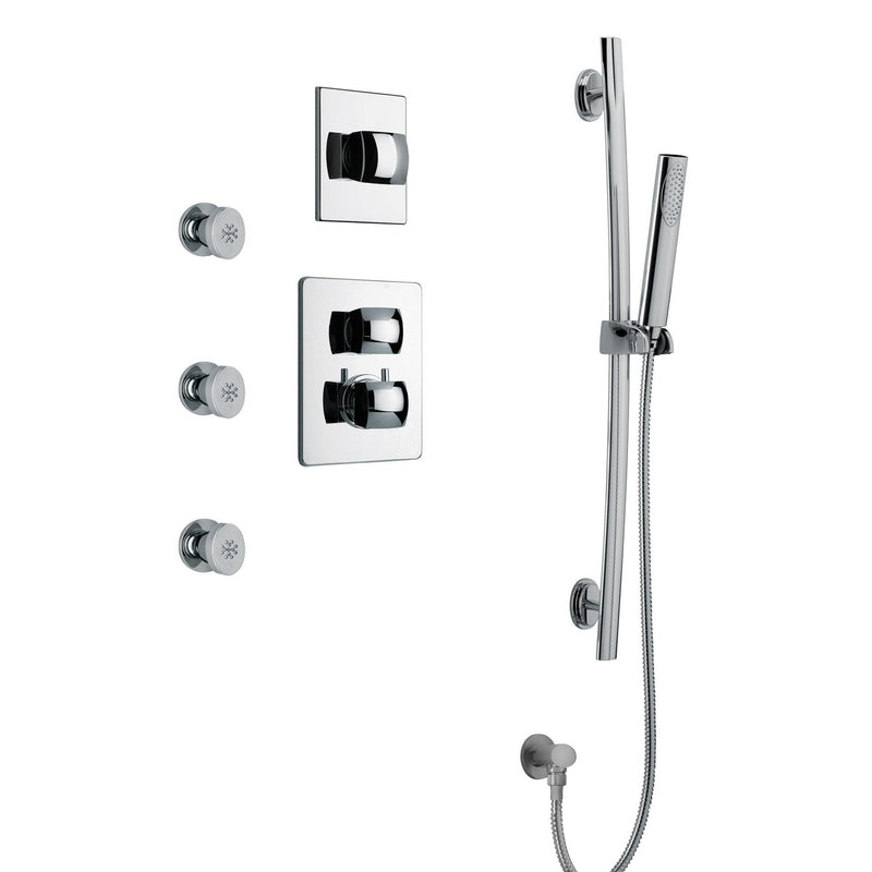LaToscana Lady Thermostatic Shower with 3/4" Ceramic Disc Volume Control, 3-Way Diverter, Slide Bar & 3 Body Jets - Model Bath