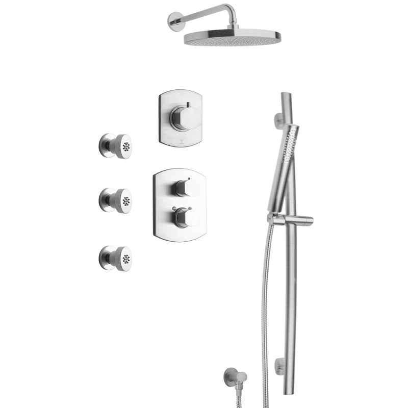 LaToscana Novello Thermostatic Shower with 3/4" Ceramic Disc Volume Control, 3-Way Diverter, Slide Bar and 3 Body Jets - Model Bath