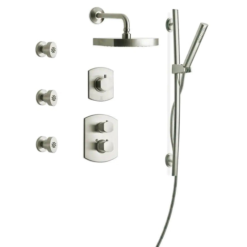 LaToscana Novello Thermostatic Shower with 3/4" Ceramic Disc Volume Control, 3-Way Diverter, Slide Bar and 3 Body Jets - Model Bath
