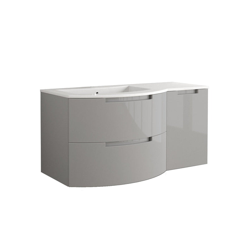 LaToscana Oasi 43" Wall Mounted Floating Vanity Single Sink with 2 Drawers & Right Side Cabinet - Model Bath