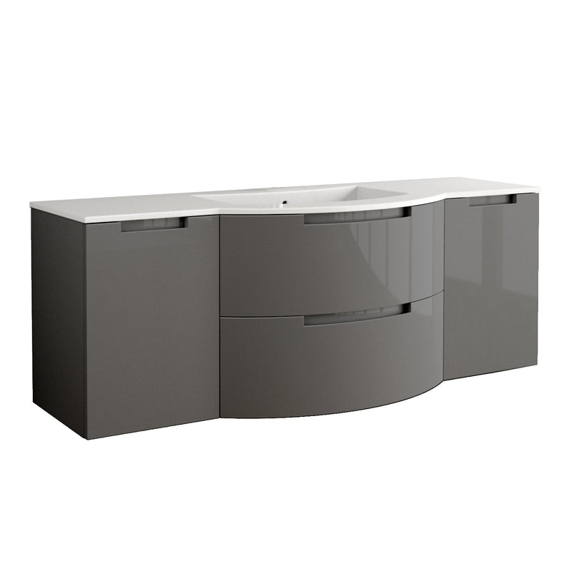 LaToscana Oasi 57" Wall Mounted Floating Vanity Single Sink with 2 Drawers & Both Side Cabinets - Model Bath