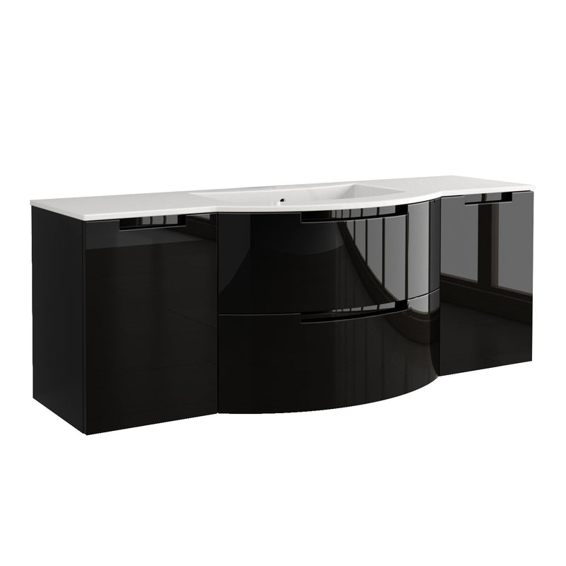 LaToscana Oasi 57" Wall Mounted Floating Vanity Single Sink with 2 Drawers & Both Side Cabinets - Model Bath