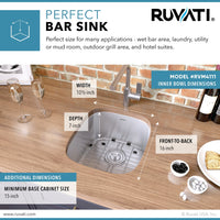 Ruvati 12" x 18" Undermount 16 Gauge Stainless Steel Bar Prep Sink - RVM4111 - Model Bath