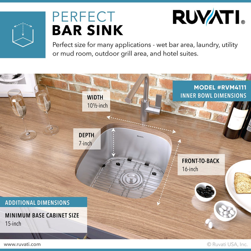 Ruvati 12" x 18" Undermount 16 Gauge Stainless Steel Bar Prep Sink - RVM4111 - Model Bath
