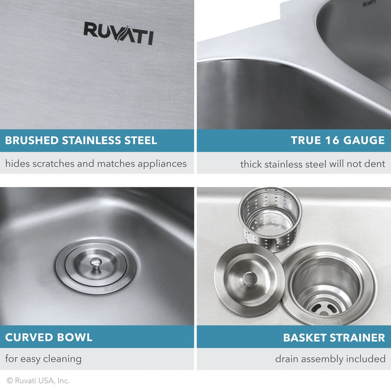 Ruvati 12" x 18" Undermount 16 Gauge Stainless Steel Bar Prep Sink - RVM4111 - Model Bath
