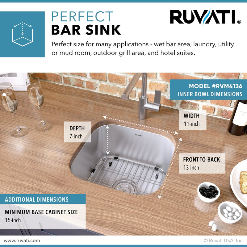 Ruvati 13" x 15" Bar Prep Sink Undermount 16 Gauge Stainless Steel - RVM4136 - Model Bath
