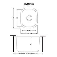 Ruvati 13" x 15" Bar Prep Sink Undermount 16 Gauge Stainless Steel - RVM4136 - Model Bath
