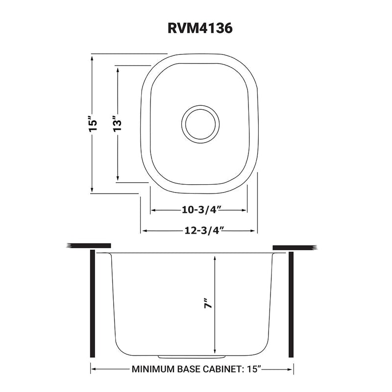 Ruvati 13" x 15" Bar Prep Sink Undermount 16 Gauge Stainless Steel - RVM4136 - Model Bath