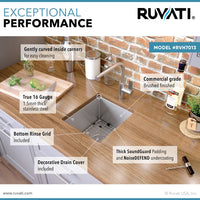 Ruvati 13" x 15" Undermount Bar Prep Tight Radius 16 Gauge Kitchen Sink Stainless Steel Single Bowl - RVH7013 - Model Bath