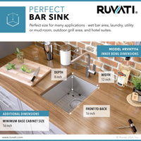 Ruvati 14" Undermount 16 Gauge Tight Radius Bar Prep Sink Stainless Steel Single Bowl - RVH7114 - Model Bath