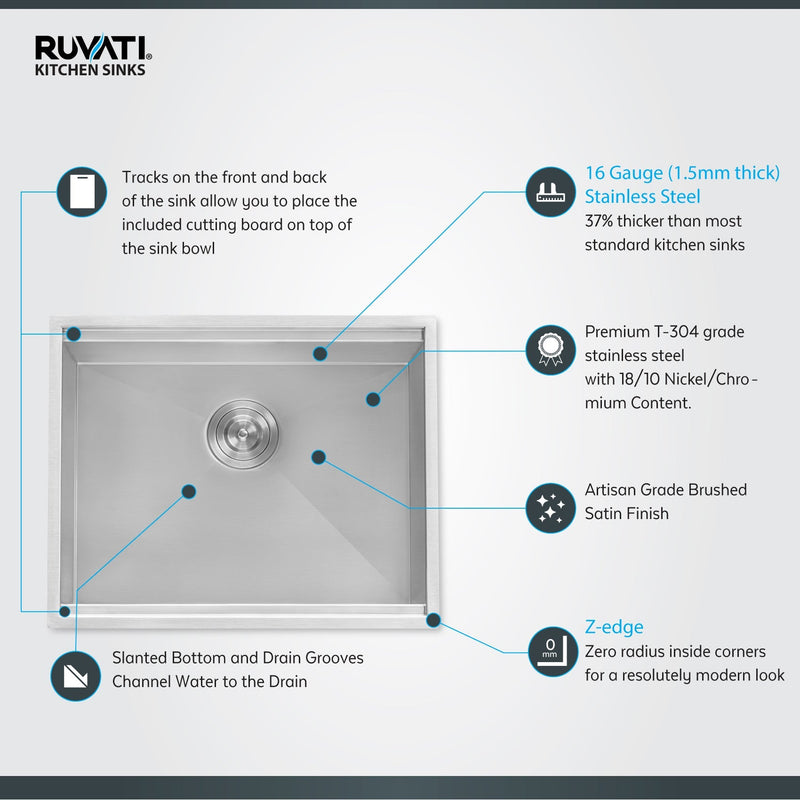 Ruvati 15" Workstation Bar Prep Sink Ledge Undermount 16 Gauge Stainless Steel Single Bowl - RVH8304 - Model Bath