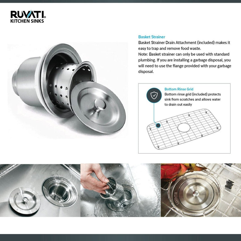 Ruvati 15" Workstation Bar Prep Sink Ledge Undermount 16 Gauge Stainless Steel Single Bowl - RVH8304 - Model Bath