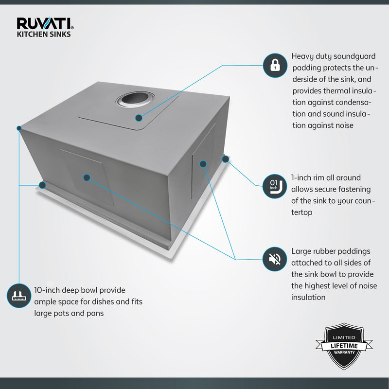 Ruvati 15" Workstation Bar Prep Sink Ledge Undermount 16 Gauge Stainless Steel Single Bowl - RVH8304 - Model Bath