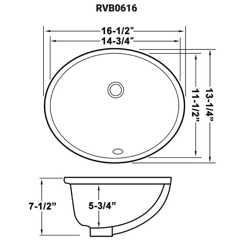 Ruvati 15" x 12" Undermount Bathroom Vanity Sink White Oval Porcelain Ceramic with Overflow - RVB0616 - Model Bath