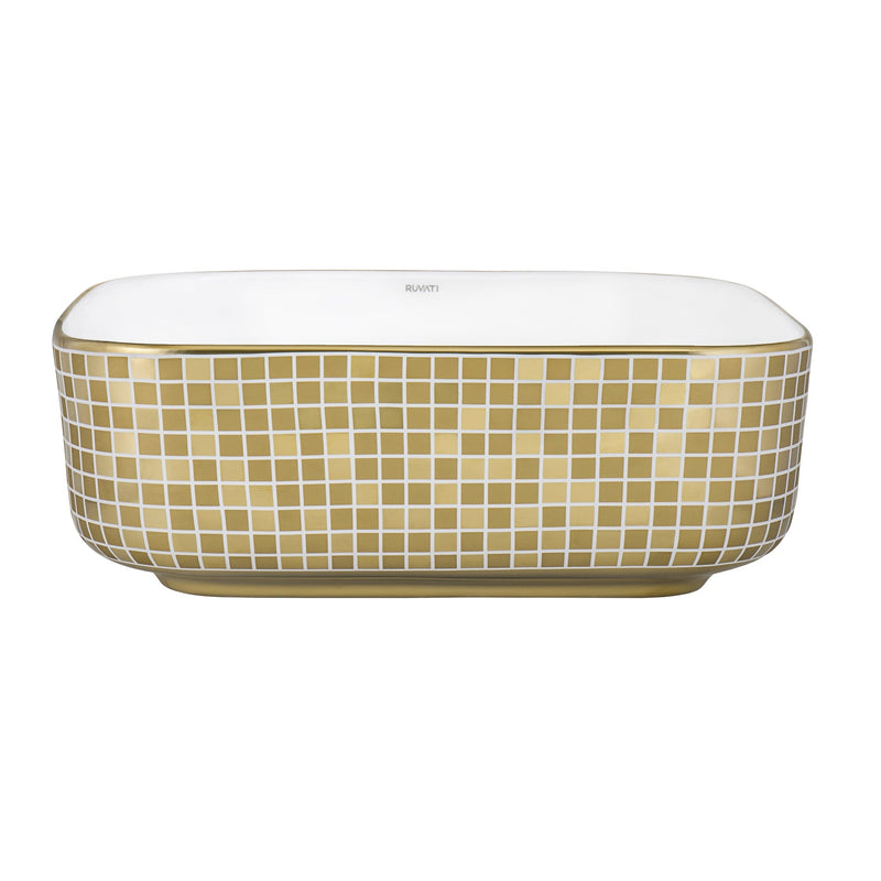 Ruvati 15" x 15" Bathroom Vessel Sink Gold Decorative Pattern Above Vanity Counter White Porcelain Ceramic - RVB1515WG4 - Model Bath