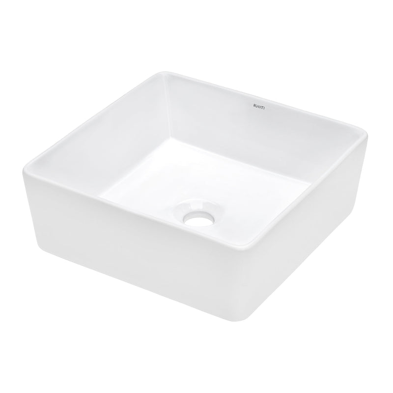 Ruvati 15" x 15" Bathroom Vessel Sink White Square Above Counter Porcelain Ceramic - RVB1616 - Model Bath