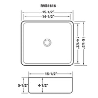 Ruvati 15" x 15" Bathroom Vessel Sink White Square Above Counter Porcelain Ceramic - RVB1616 - Model Bath