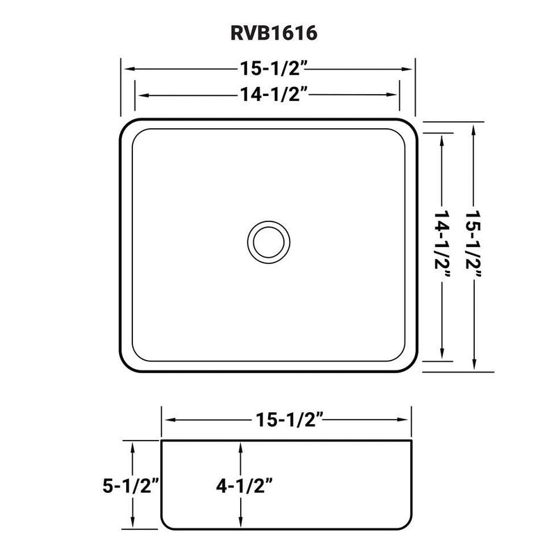 Ruvati 15" x 15" Bathroom Vessel Sink White Square Above Counter Porcelain Ceramic - RVB1616 - Model Bath