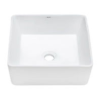 Ruvati 15" x 15" Bathroom Vessel Sink White Square Above Counter Porcelain Ceramic - RVB1616 - Model Bath